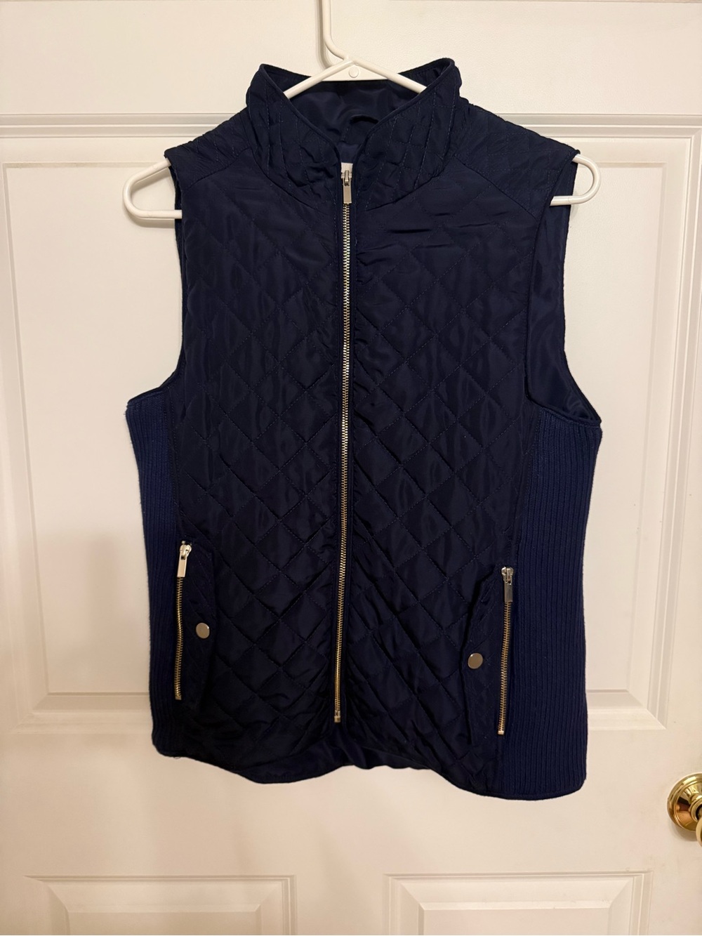 Mi Ami Navy Blue Diamond Quilted Vest with Gold Zippers Size S